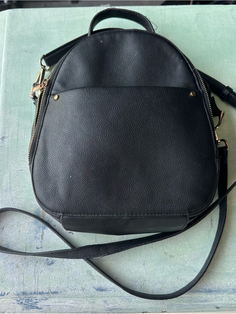 a new day Black Pebble-Textured Leather Backpack Crossbody